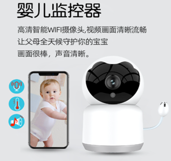Tuya WiFi 1080P Baby Monitor, Motion/Cry Detection, Two-Way Audio, Temperature Monitor, App Control, Cloud/SD Video, Remote Access, White